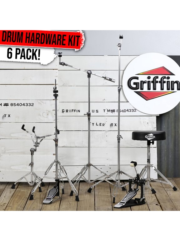 Drum Hardware PACK - Griffin Cymbal Stand Set Snare Hi-Hat Throne Kick Pedal Kit