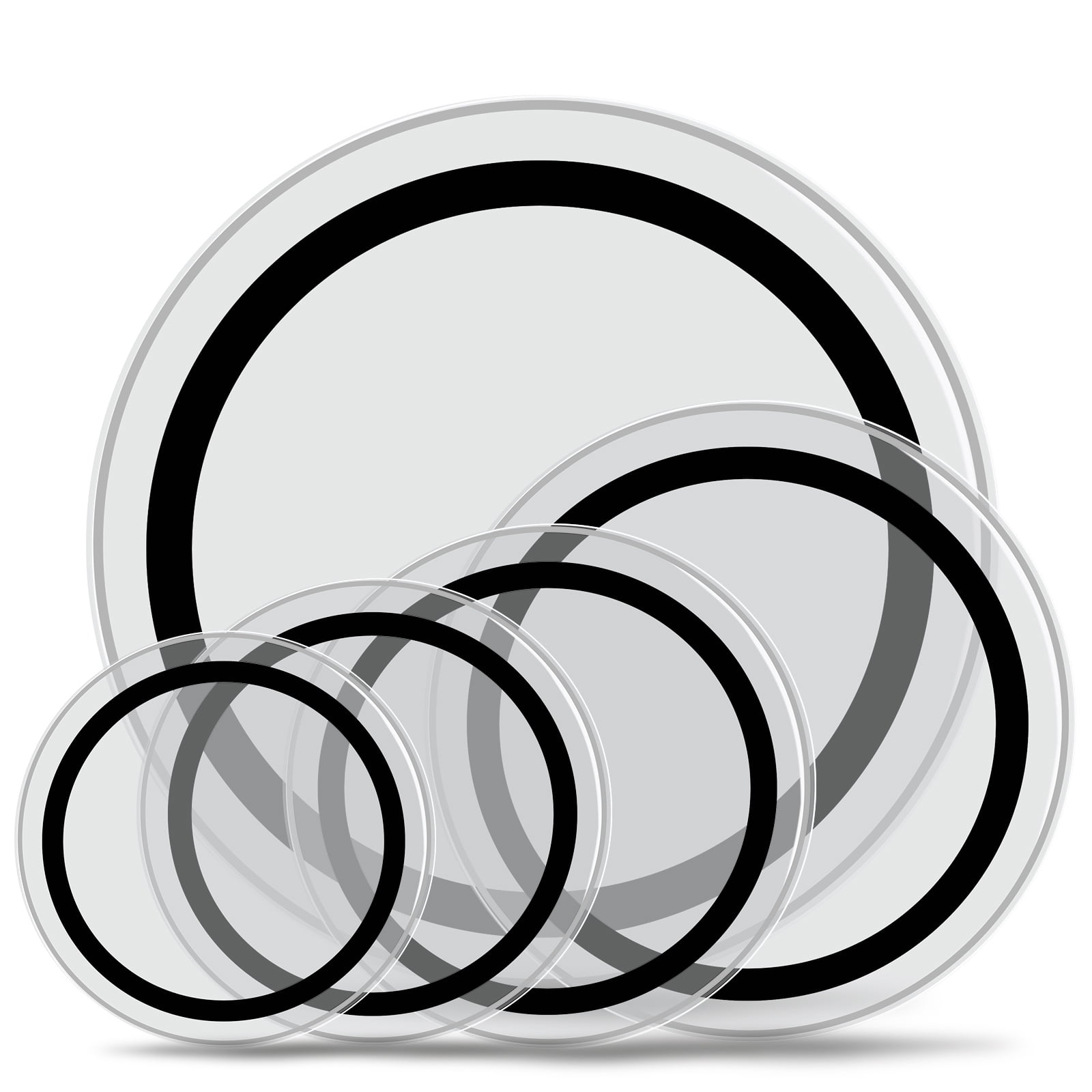 Drum Heads Transparent and 22in with Foam Damping Rings for Sound (22", 16", 14", 13", 12")