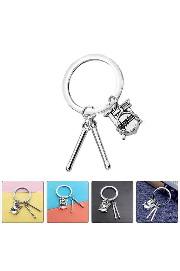 Drum Keychain Drum Stick Pendant Musical Instrument Keychain Drum Jewelry Percussion Jewelry Drum Player Band Keyring for Music Lovers Silver