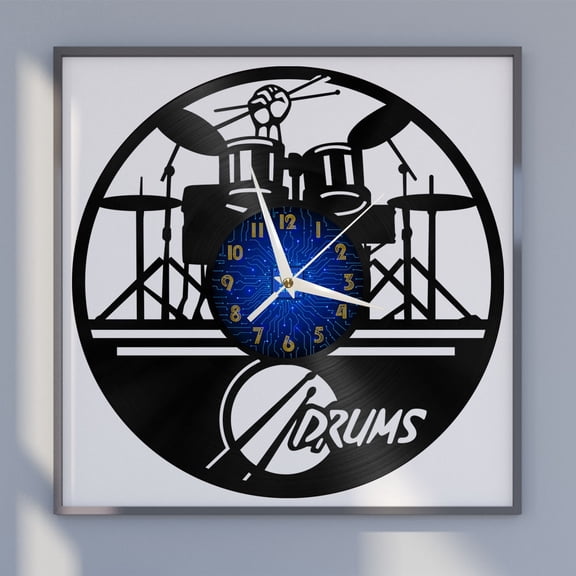 Drum Kit 12 Inch Vinyl Record Wall Clock - Silent, Creative, and Unique Clock for Living Room, Entryway, or Bedroom Decor - Perfect Gift Idea(12 inchs B without LED)