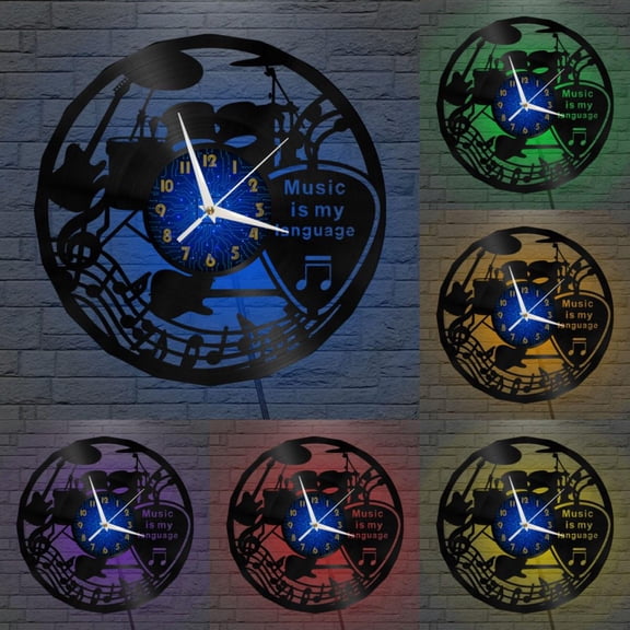 Drum Kit 2 12 Inch Vinyl Record Wall Clock - Silent, Creative, and Unique Clock for Living Room, Entryway, or Bedroom Decor - Perfect Gift Idea(12 inchs B with LED)