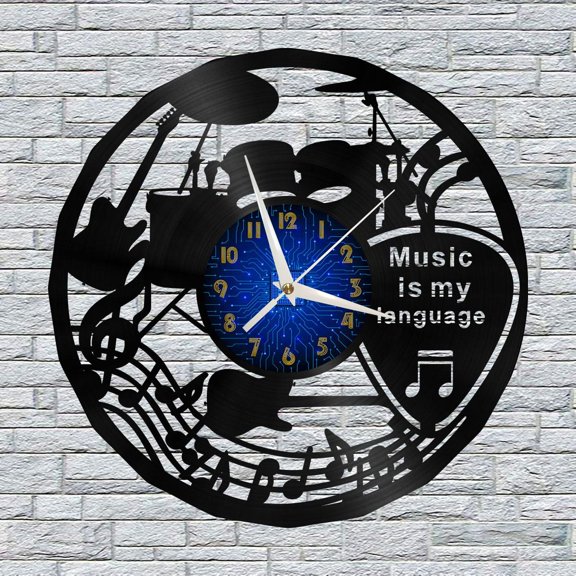 Drum Kit 2 12 Inch Vinyl Record Wall Clock - Silent, Creative, and Unique Clock for Living Room, Entryway, or Bedroom Decor - Perfect Gift Idea(12 inchs B without LED)