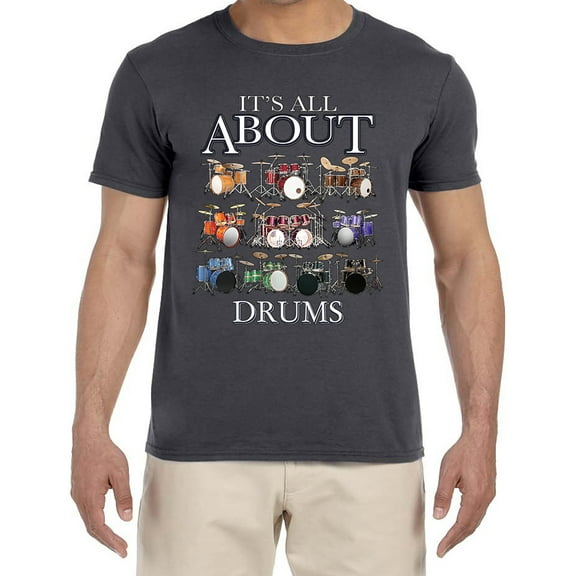 Drum Kit Drummer Gifts Drums T-shirt Mens Graphic Tees Short Sleeve Gray