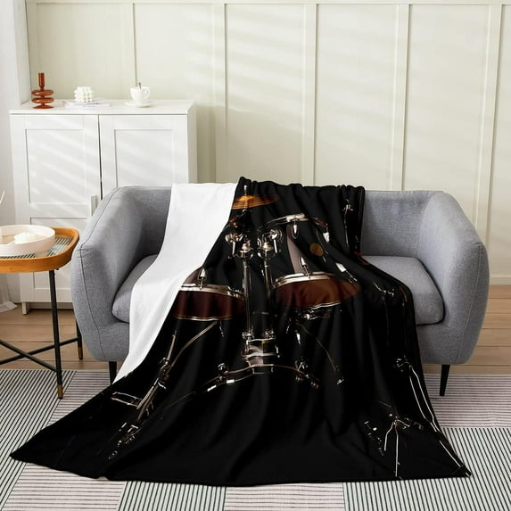 Drum Kit Fleece Blanket for Kids Boys Girls Musical Instrument Throw Blanket Throw Size Lightweight Hip-Hop Rock Music Flannel Blanket All Season Soft Classic Music Fuzzy Blanket Home Room Decor