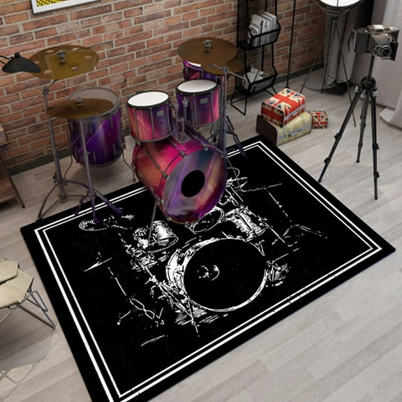 Drum Kit Music Instruments Area Rug Carpet Rug for Living Room Bedroom Sofa Doormat ration Kids Play Non-slip Floor Mat 3D