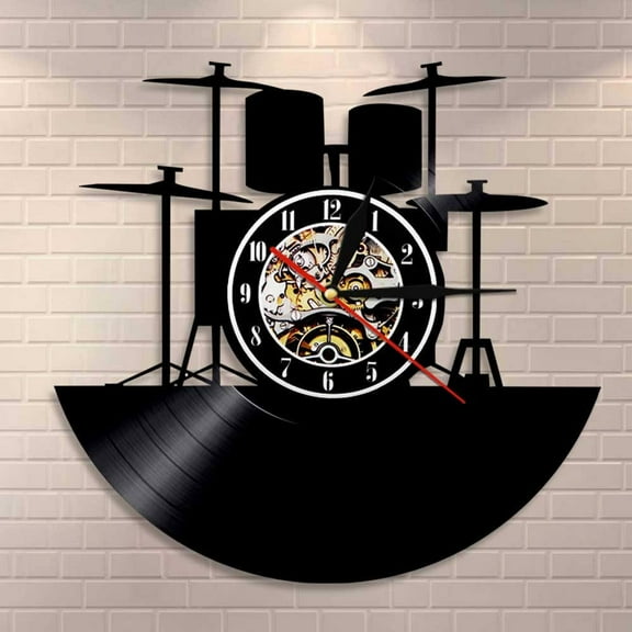Drum Kit Vinyl Record Wall Clock Music Band Drums Musical Instruments Drummer Home Decor Wall Clock Unique Rock Music Lover Gift