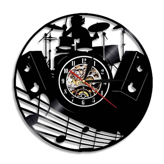 Drum Kit Vinyl Record Wall Clock Music Band Drums Musical Instruments Rock Drummer Wall Clock Unique Rock Music Lover Without LED