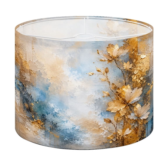 Drum Lamp Shade Abstract Blue Gold Artwork Floral Accents Lampshade for Table Lamps Floor Lamps Pendant Light 13"x13"x10" Replacement Linen Large Lamp Shade Easy Assembly