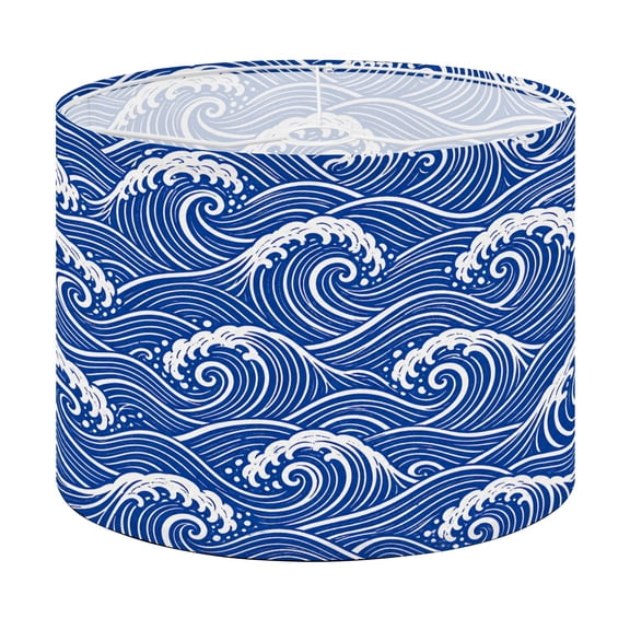 Drum Lamp Shade Abstract Blue Ocean Wave Swirling Lines Design Lampshade for Table Lamps Floor Lamps Pendant Light 13"x13"x10" Replacement Linen Large Lamp Shade Easy Assembly