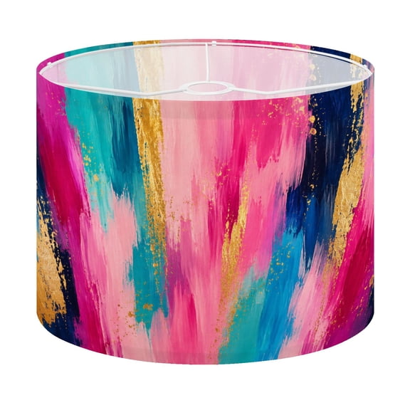 Drum Lamp Shade Abstract Vibrant Brush Stroke Pink Teal Blue Gold Metallic Accents Lampshade for Table Lamps Floor Lamps Pendant Light 13"x13"x10" Replacement Linen Large Lamp Shade Easy Assembly