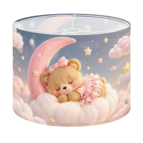 Drum Lamp Shade Baby Bear Sleeping Cloud Pink Moon Stars Adorable Lampshade for Table Lamps Floor Lamps Pendant Light 13"x13"x10" Replacement Linen Large Lamp Shade Easy Install