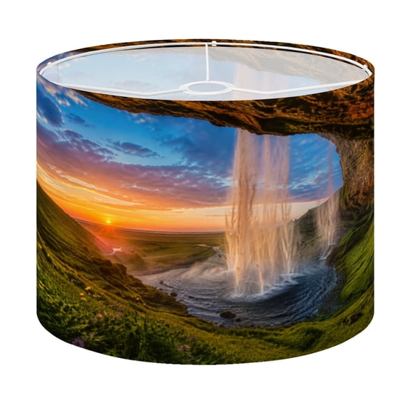 Drum Lamp Shade Behind waterfall Seljalandsfoss Waterfall Iceland Lampshade for Table Lamps Floor Lamps Pendant Light 13"x13"x10" Replacement Linen Large Lamp Shade Easy Assembly