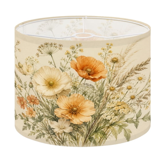 Drum Lamp Shade Beige Floral Botanical Soft Neutral Sepia Wildflower Garden Lampshade for Table Lamps Floor Lamps Pendant Light 13"x13"x10" Replacement Linen Large Lamp Shade Easy Assembly