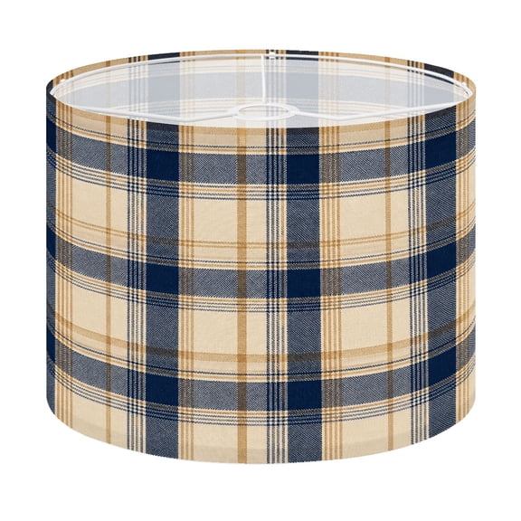 Drum Lamp Shade Beige Navy Classic Plaid Design Checkerboard Lampshade for Table Lamps Floor Lamps Pendant Light 13"x13"x10" Replacement Linen Large Lamp Shade Easy Assembly