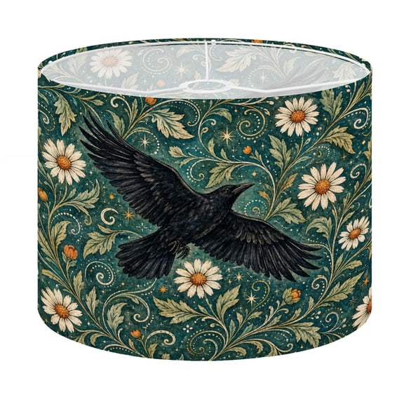 Drum Lamp Shade Black Raven Ornate Daisy Floral Green Lampshade for Table Lamps Floor Lamps Pendant Light 13"x13"x10" Replacement Linen Large Lamp Shade Easy Assembly