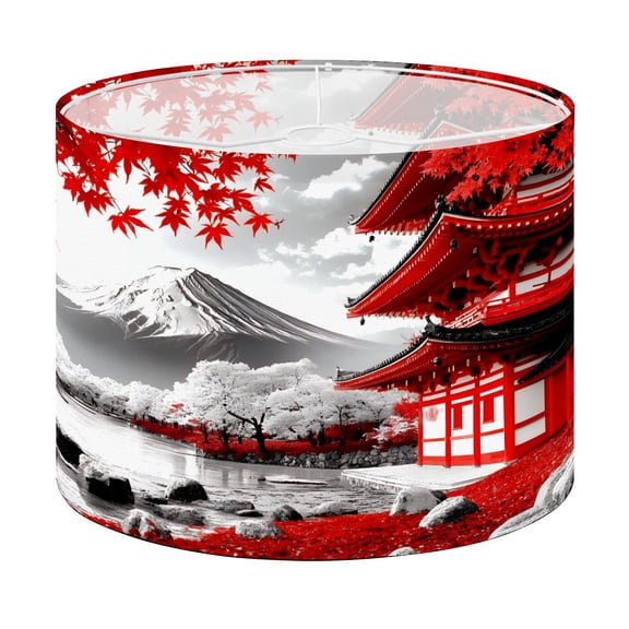 Drum Lamp Shade Black White Pop Red Japanese Temple Autumn Fall Landscape Mount Maple Lampshade for Table Lamps Floor Lamps Pendant Light 13"x13"x10" Replacement Linen Large Lamp Shade Easy Assembly