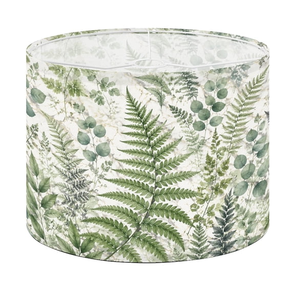 Drum Lamp Shade Botanical Fern Leaf Neutral Lampshade for Table Lamps Floor Lamps Pendant Light 13"x13"x10" Replacement Linen Large Lamp Shade Easy Assembly