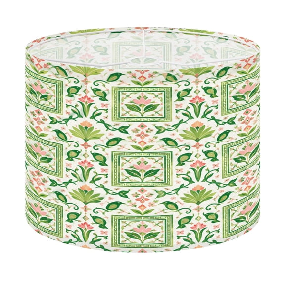 Drum Lamp Shade Botanical Floral Green Birds Pink Flowers Vintage Lampshade for Table Lamps Floor Lamps Pendant Light 13"x13"x10" Replacement Linen Large Lamp Shade Easy Install