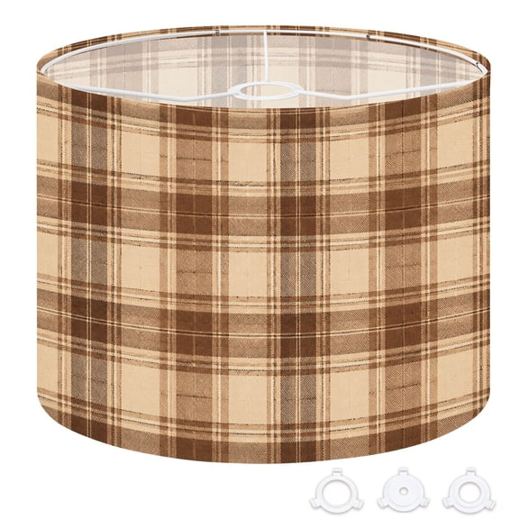 Drum Lamp Shade Brown Beige Checkered vintage Plaid retro textile woven fabric Tartan 13"x13"x10" Large Lampshade for Table Lamps Floor Lamps Pendant Light Replacement Linen Lampshade Easy Assembly