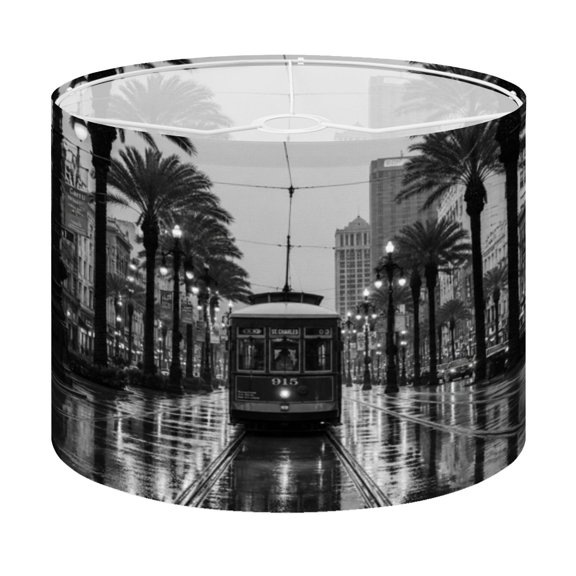 Drum Lamp Shade Cable Car New Orleans White Lampshade for Table Lamps Floor Lamps Pendant Light 13"x13"x10" Replacement Linen Large Lamp Shade Easy Assembly