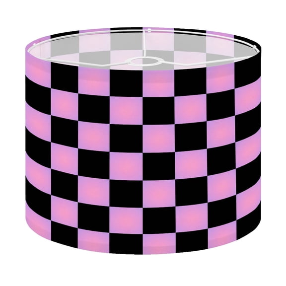 Drum Lamp Shade Checkerboard Gradient Pink Lavender Squares Black Lampshade for Table Lamps Floor Lamps Pendant Light 13"x13"x10" Replacement Linen Large Lamp Shade Easy Assembly