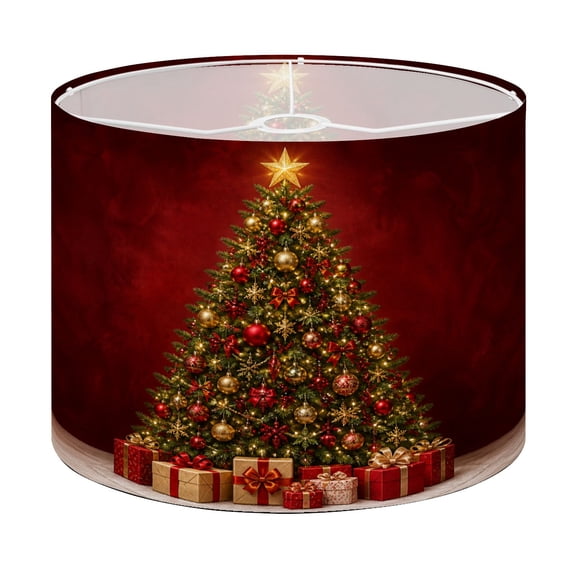 Drum Lamp Shade Christmas Tree Red Gold Ornaments Red Lampshade for Table Lamps Floor Lamps Pendant Light 13"x13"x10" Replacement Linen Large Lamp Shade Easy Assembly