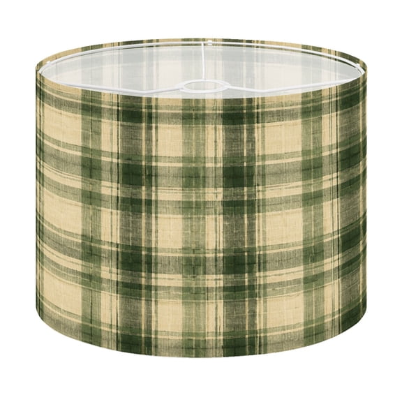 Drum Lamp Shade Classic Green Beige Plaid Fabric Checkerboard Lampshade for Table Lamps Floor Lamps Pendant Light 13"x13"x10" Replacement Linen Large Lamp Shade Easy Assembly