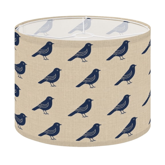 Drum Lamp Shade Coastal seagull linen design Indigo blue ecru jute fabric effect Lampshade for Table Lamps Floor Lamps Pendant Light 13"x13"x10" Replacement Linen Large Lamp Shade Easy Assembly