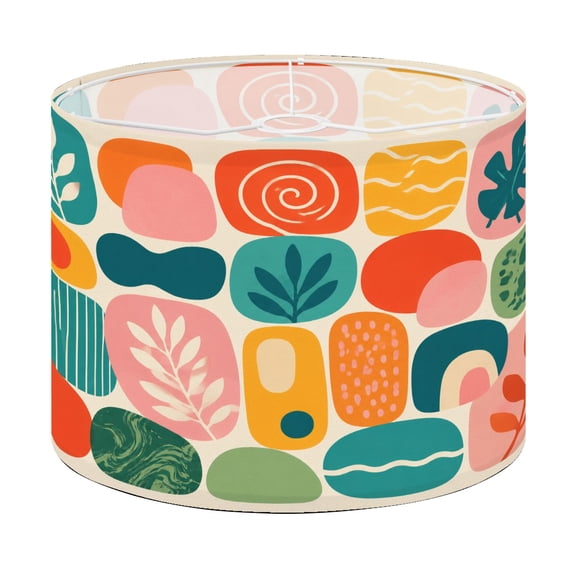Drum Lamp Shade Colorful Retro Abstract Geometric Shapes Bright Hues Lampshade for Table Lamps Floor Lamps Pendant Light 13"x13"x10" Replacement Linen Large Lamp Shade Easy Assembly