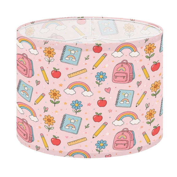 Drum Lamp Shade Colorful School Supplies Backpacks Rainbows Flowers Lampshade for Table Lamps Floor Lamps Pendant Light 13"x13"x10" Replacement Linen Large Lamp Shade Easy Assembly