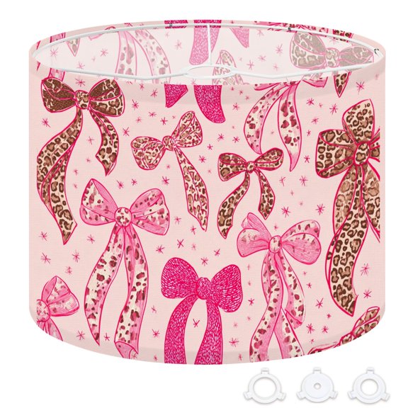 Drum Lamp Shade Coquette Pink Leopard Bows Modern Fashion Pink Leopard Bows Large Lampshade for Table Lamps Floor Lamps Pendant Light 13"x13"x10" Linen Lampshade Replacement Easy Assembly