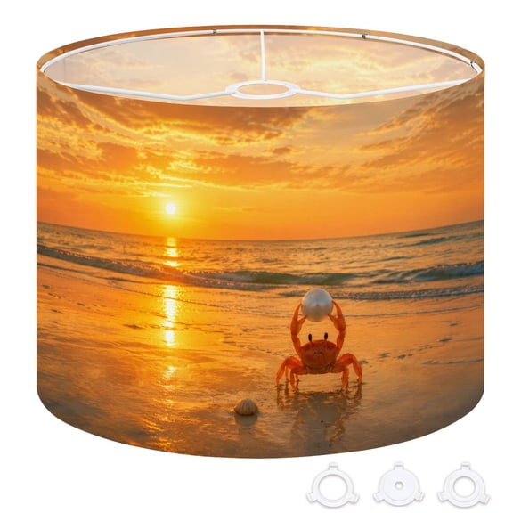 Drum Lamp Shade Crab Holding Pearl Sunset Against Stunning Beach 13"x13"x10" Large Lampshade for Table Lamps Floor Lamps Pendant Light Replacement Linen Lampshade Easy Assembly