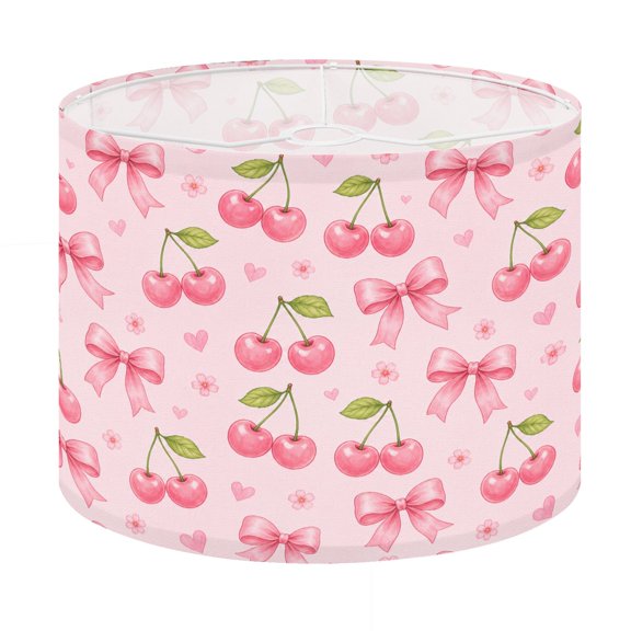 Drum Lamp Shade Cute Cherry Ribbon Pink Lampshade for Table Lamps Floor Lamps Pendant Light 13"x13"x10" Replacement Linen Large Lamp Shade Easy Assembly
