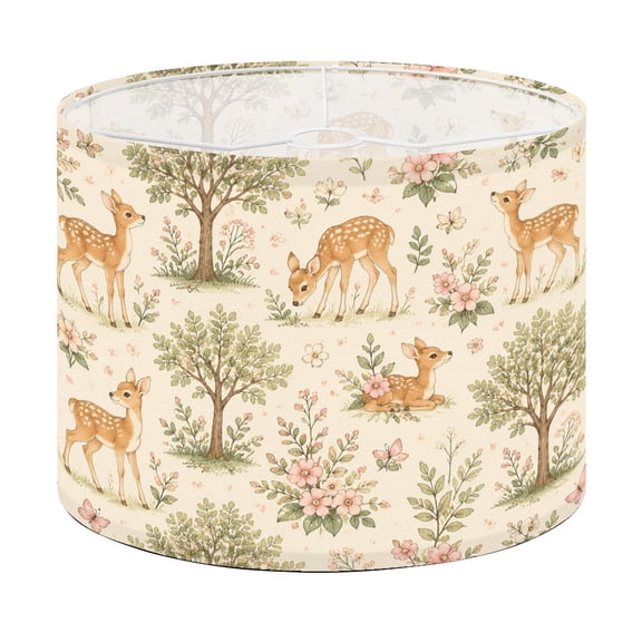 Drum Lamp Shade Cute Fawn Deer Floral Soft Pink Green Lampshade for Table Lamps Floor Lamps Pendant Light 13"x13"x10" Replacement Linen Large Lamp Shade Easy Assembly