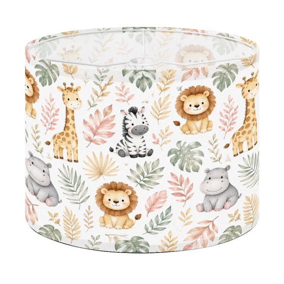 Drum Lamp Shade Cute Jungle Animal Lion Zebra Giraffe Hippo Pastel Leaves Lampshade for Table Lamps Floor Lamps Pendant Light 13"x13"x10" Replacement Linen Large Lamp Shade Easy Assembly