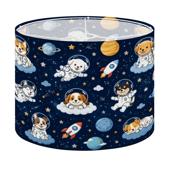 Drum Lamp Shade Cute cartoon dog space Collection dogs astronauts ufo planets stars Lampshade for Table Lamps Floor Lamps Pendant Light 13"x13"x10" Replacement Linen Large Lamp Shade Easy Assembly