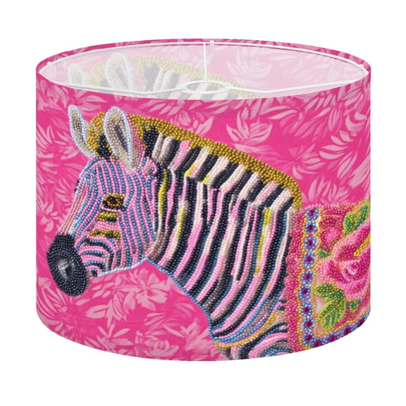 Drum Lamp Shade Decorative Zebra Floral Pink Patterned Fanciful Folk Art Lampshade for Table Lamps Floor Lamps Pendant Light 13"x13"x10" Replacement Linen Large Lamp Shade Easy Assembly