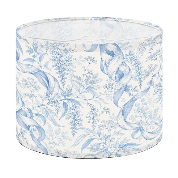 Drum Lamp Shade Elegant Blue Botanical Floral White Lampshade for Table Lamps Floor Lamps Pendant Light 13"x13"x10" Replacement Linen Large Lamp Shade Easy Assembly