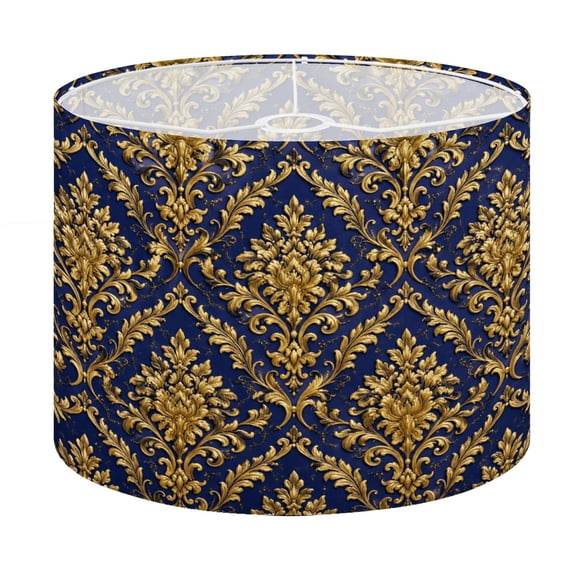 Drum Lamp Shade Elegant Gold Damask Deep Blue Baroque Ornamental Luxury Design Lampshade for Table Lamps Floor Lamps Pendant Light 13"x13"x10" Replacement Linen Large Lamp Shade Easy Assembly
