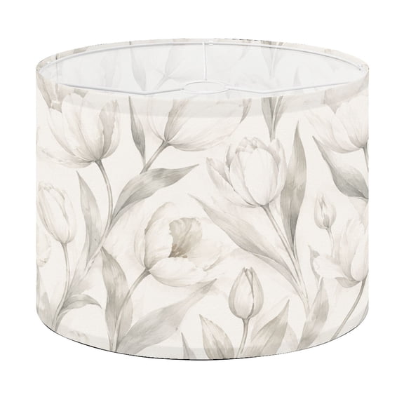 Drum Lamp Shade Elegant Seamless Hand Drawn White Tulips Neutral Lampshade for Table Lamps Floor Lamps Pendant Light 13"x13"x10" Replacement Linen Large Lamp Shade Easy Assembly