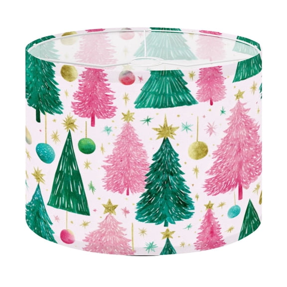 Drum Lamp Shade Festive Watercolor Christmas Trees Pink Lampshade for Table Lamps Floor Lamps Pendant Light 13"x13"x10" Replacement Linen Large Lamp Shade Easy Assembly