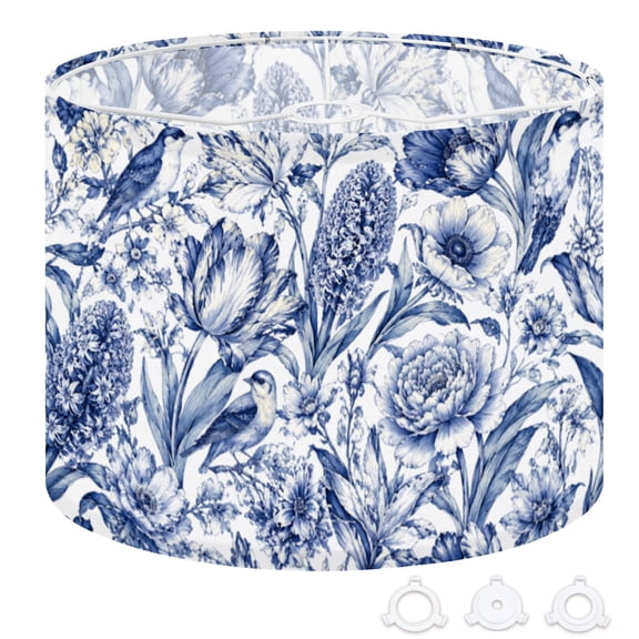 Drum Lamp Shade Floral seamless Chinoiserie Vintage spring Lovely flowers birds Blue 13"x13"x10" Large Lampshade for Table Lamps Floor Lamps Pendant Light Replacement Linen Lamp Shade Easy Assembly