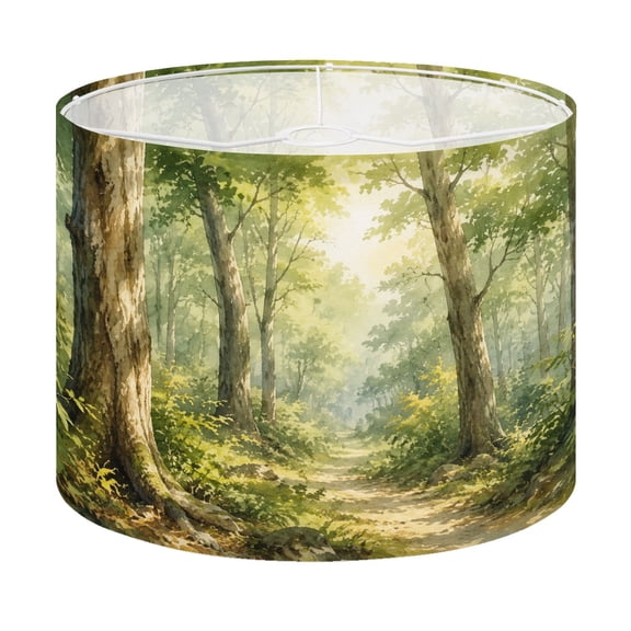 Drum Lamp Shade Forest Green Trees Soft Earthy Tones Lampshade for Table Lamps Floor Lamps Pendant Light 13"x13"x10" Replacement Linen Large Lamp Shade Easy Assembly