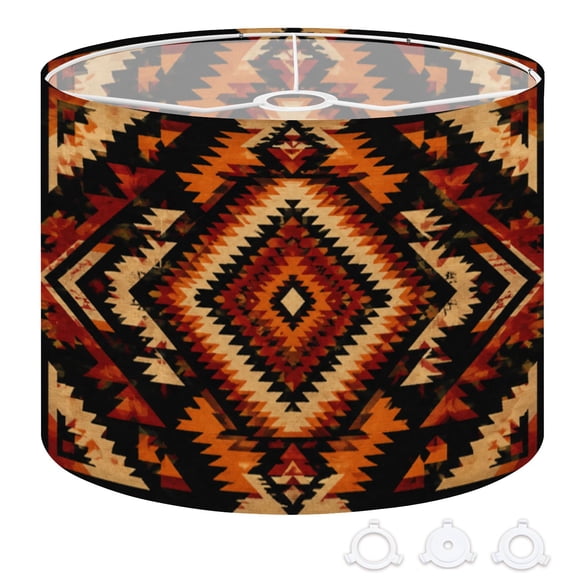 Drum Lamp Shade Geometric Native Print boho Southwest American Indian Ethnic 13"x13"x10" Large Lampshade for Table Lamps Floor Lamps Pendant Light Replacement Linen Lamp Shade Easy Assembly