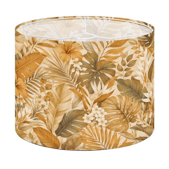 Drum Lamp Shade Golden White Tropical Botanical Exotic Leaves Flowers Lampshade for Table Lamps Floor Lamps Pendant Light 13"x13"x10" Replacement Linen Large Lamp Shade Easy Assembly