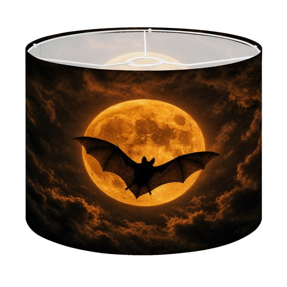 Drum Lamp Shade Halloween Bat Glowing Orange Full Moon Dramatic Cloudy Night Lampshade for Table Lamps Floor Lamps Pendant Light 13"x13"x10" Replacement Linen Large Lamp Shade Easy Assembly