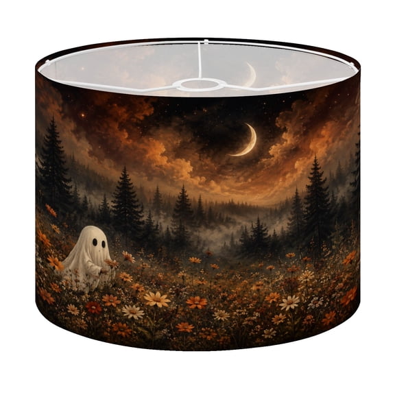 Drum Lamp Shade Halloween Cute Ghost Fall Nature Wildflower Vintage Forest Character Lampshade for Table Lamps Floor Lamps Pendant Light 13"x13"x10" Replacement Linen Large Lamp Shade Easy Assembly