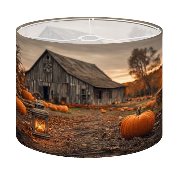 Drum Lamp Shade Halloween Farm Landscape Pumpkin Patch Rustic Barn Corn Fields Lampshade for Table Lamps Floor Lamps Pendant Light 13"x13"x10" Replacement Linen Large Lamp Shade Easy Assembly