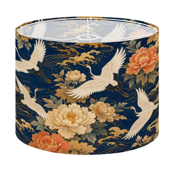 Drum Lamp Shade Japanese seamless crane birds elements Asian oriental Lampshade for Table Lamps Floor Lamps Pendant Light 13"x13"x10" Replacement Linen Large Lamp Shade Easy Assembly
