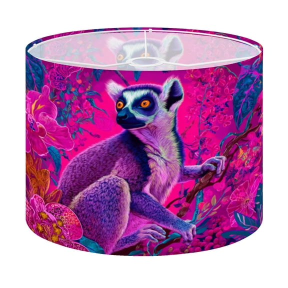 Drum Lamp Shade Lemur Vibrant Floral Jungle Neon Pink Lampshade for Table Lamps Floor Lamps Pendant Light 13"x13"x10" Replacement Linen Large Lamp Shade Easy Assembly